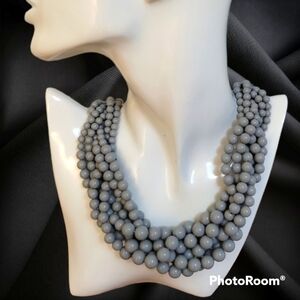 VTG Gray Beaded Chunky Twisted Bayadere Torsade Necklace
